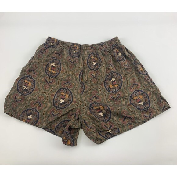 The Disney Store Vintage Silk Boxers Brown Multi Paisley Elastic Mens Large - Picture 1 of 8